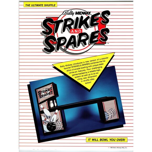 Bally Midway Strikes & Spares Shuffle Bowling Arcade Flyer 1985 Orig. Vintage - Picture 1 of 2